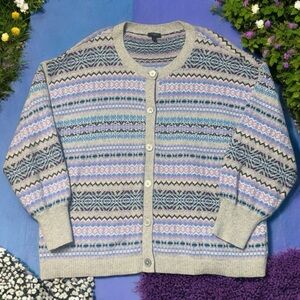 Talbots Plus Purple Blue and Grey Fair Aisle Holiday Button Up Cardigan Size 2X